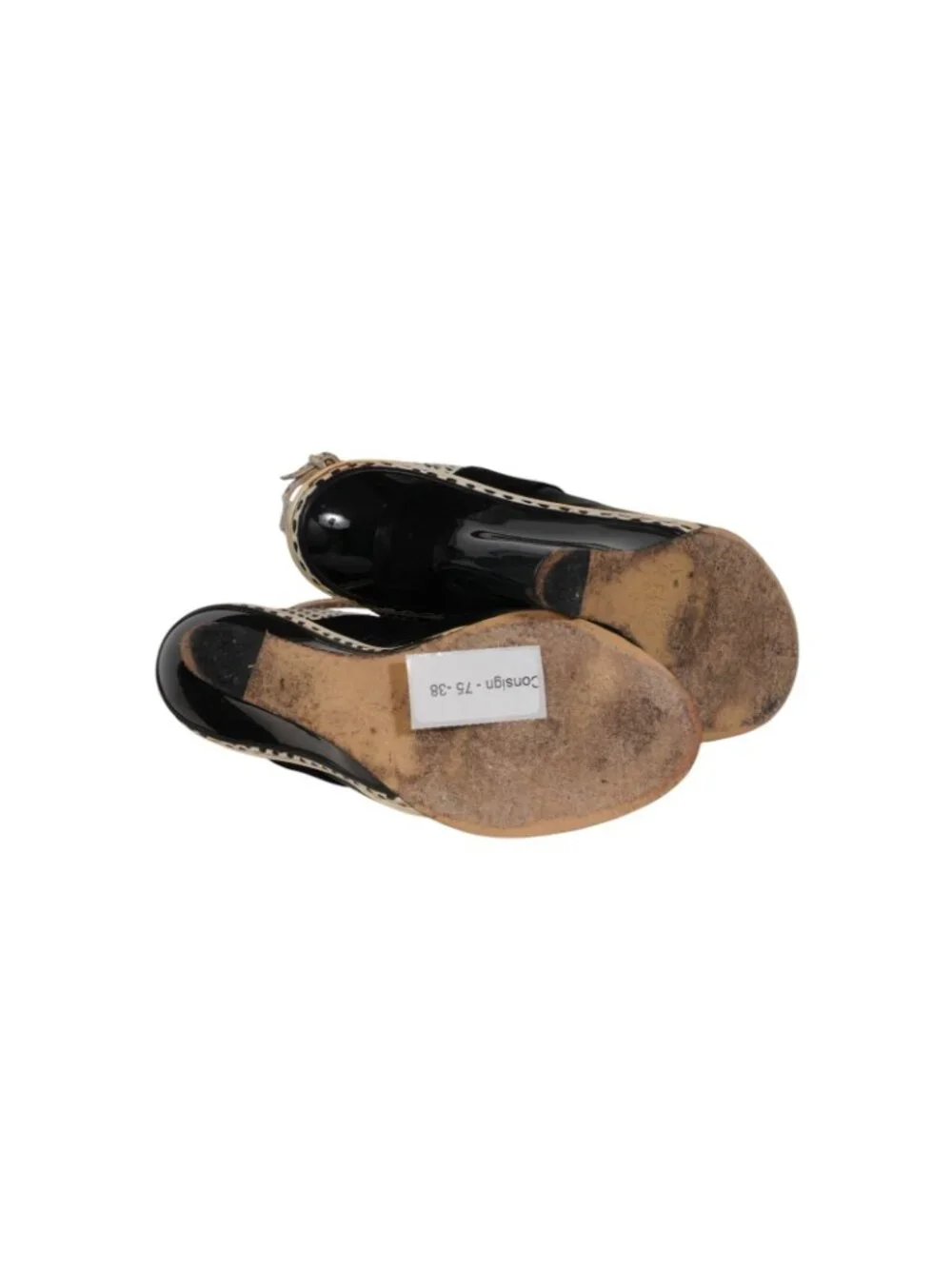 Salvatore Ferragamo Womens Plexi Glass Wedge Sandals Size US 10 Black Ivory Tan